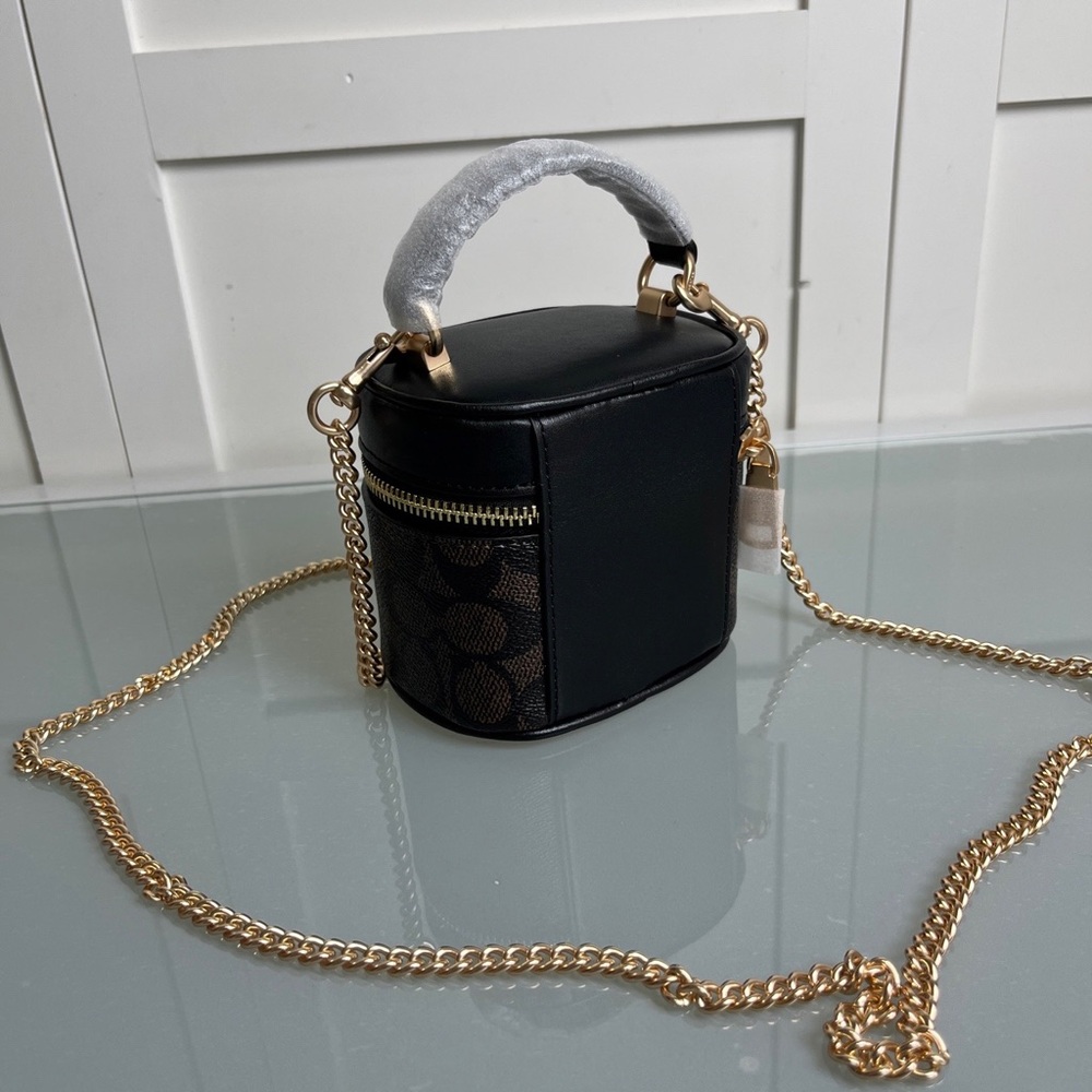Coach Brown/Black Signature Mini Vanity Crossbody with Gold Chain - Picture 3 of 8